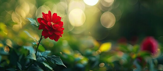 Aufkleber - A red flower in the park shown up close in the copy space image.