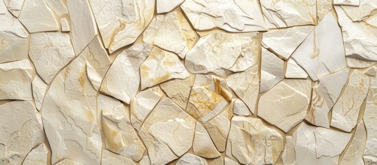 Aufkleber - A chic stone with a decorative mosaic featuring a beige rough texture, perfect for both floors and walls, providing an excellent backdrop for photography or design with copy space image.