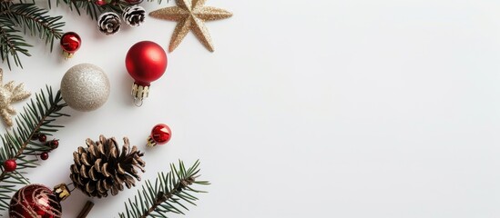 Aufkleber - White background with Christmas decorations providing a copy space image.
