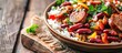 © Gular - A delicious dish of sausage, vegetables, and red beans served over rice, with a background ideal for adding text or graphics - copy space image.