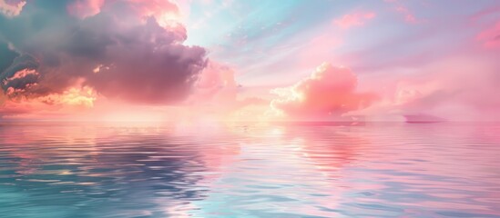 Sticker - Abstract nature background with colorful evening sky and soft pastel clouds reflecting in water - perfect copy space image.