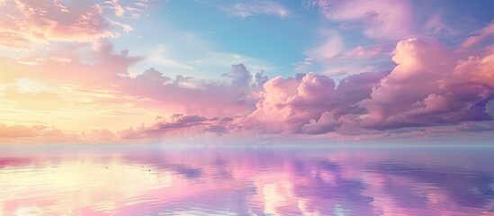 Sticker - Abstract nature background with colorful evening sky and soft pastel clouds reflecting in water - perfect copy space image.