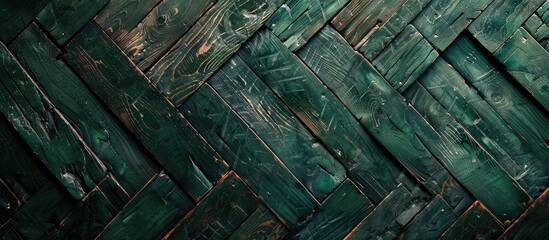 Leinwandbilder - A richly textured green wooden parquet surface with ample copy space image.