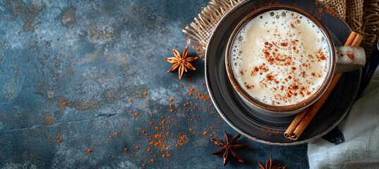 Poster - Spiced Chai Latte with Cinnamon and Frothy Milk: Aromatic spiced chai latte brewed with cinnamon spices