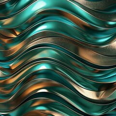 Sticker - Striped Teal and Bronze Background, Wavy Pattern, Elegant Bright 3D Background