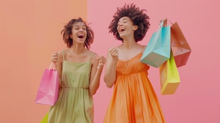 Canvas Print - Two Women with Shopping Bags