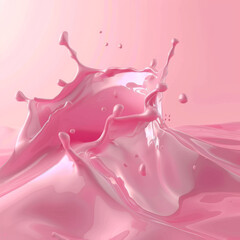 Two dynamic splashes of pink liquid, resembling yogurt, isolated on a white background. The illustration features realistic 3D effects to capture the fluid motion