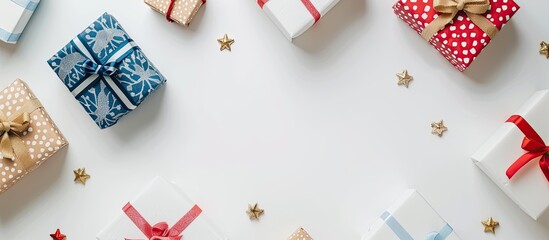 Poster - Several gift boxes with empty copy space image on a white background.