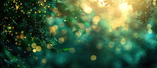 Aufkleber - Vintage green bokeh glitters create a charming ambiance in the copy space image.