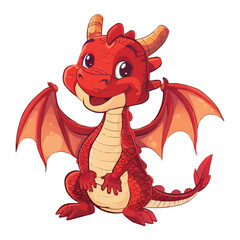 Wall Mural - vector Cute Happy Cartoon red dragon on white background