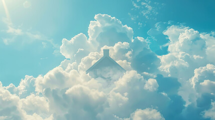 House shape inside the cloud on blue sky background