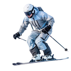 Floating Sportsman in a ski suit, snow skiing isolate on transparency background PNG