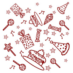 Sticker - Doodle Style Birthday Party and Celebration Pattern Background, Png Vector.