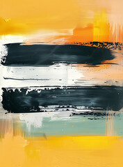 Poster - Stylish home decor with vibrant abstract painting featuring bold brush strokes in yellow, black, white, and gray