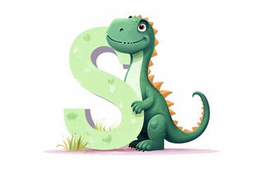 Wall Mural - Colorful dinosaur letter S for kids isolated on white background, funny cartoon dino alphabet, creative font design for children education in school, preschool and kindergarten