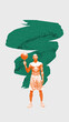 © master1305 - Contemporary art collage. Full-length image of basketball player standing and spinning ball on finger isolated on white background. Concept of sport, healthy and active lifestyle, creativity. Poster