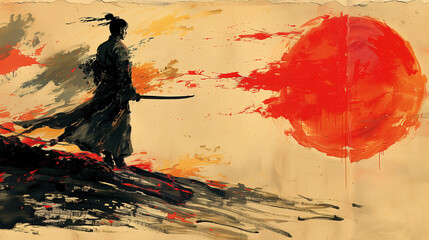 Wall Mural - Abstract ink drawing of a samurai. Japanese style art.