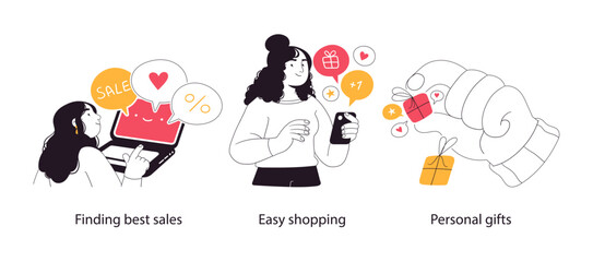 Sticker - Online shopping and E-commerce concept set. Sales, loyalty program. Visual stories collection