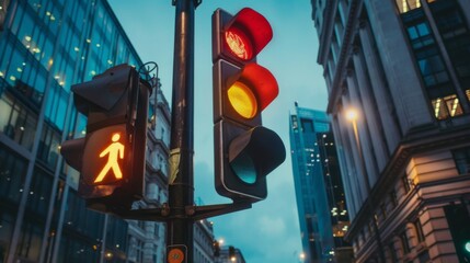 Aufkleber - A traffic light pole with directional signs and signals for vehicles and pedestrians