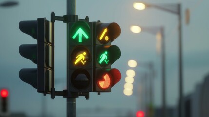 Aufkleber - A traffic light pole with directional signs and signals for vehicles and pedestrians