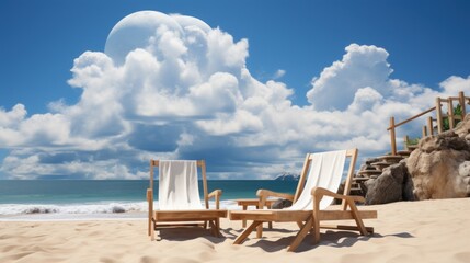 Wall Mural - beach chairs and umbrellas