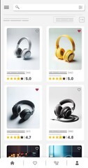 Wall Mural - Online marketplace application and website animation. E-commerce and shopping for technological products. Marketing, commerce and headphone sales home page.