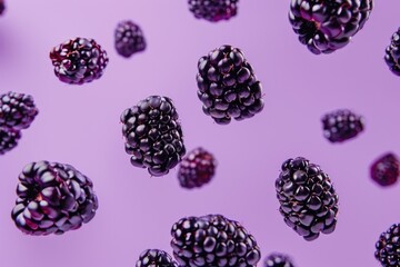 Poster - Blackberries falling on a purple background.