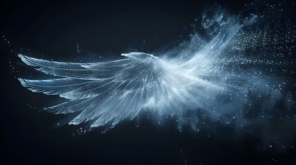 Poster - Ethereal Glowing Wing with Radiant Light and Magical Glow on Black Background