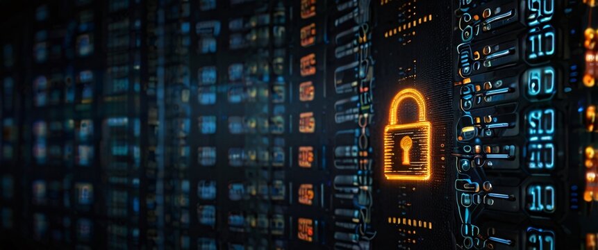 the importance of cyber security and digital protection in the modern business landscape. Use futuristic and sleek technology designs to convey a sense of advanced protection and security