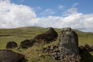 Wall Mural - Easter Island Moai on a sunny autumn day view on a sunny spring day