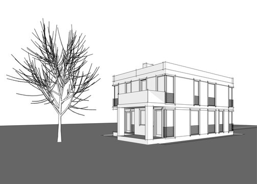 E:house building sketch architectural 3d illustration