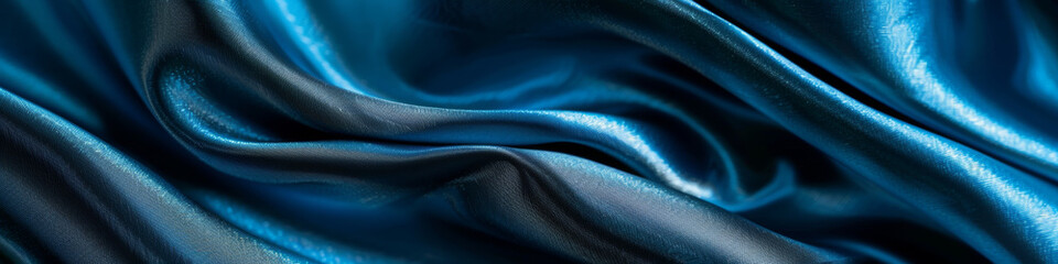 Luxurious Blue Satin Fabric with Elegant Folds  High Resolution