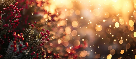 Wall Mural - Festive Christmas-themed abstract bokeh background with copy space image.