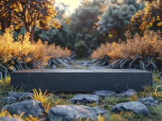 Poster - Stone Platform in a Lush Forest Setting