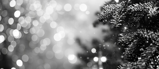 Wall Mural - Blurry black and white bokeh providing an abstract background with a festive touch perfect for Christmas and New Year's, with copy space image available.