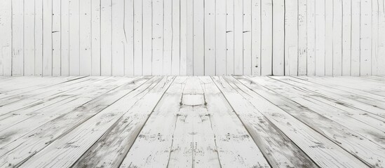 Poster - An abstract vintage texture of white wood flooring provides a background with copy space image.