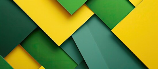 Fototapete - Colorful abstract geometric paper background with green and yellow hues, ideal for design artworks, providing ample copy space image.