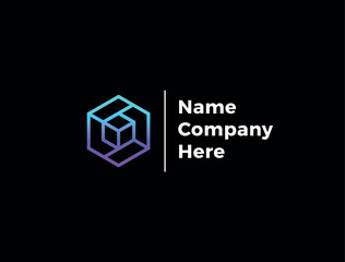 Tech hexagon logo. Abstract cube logotype.
