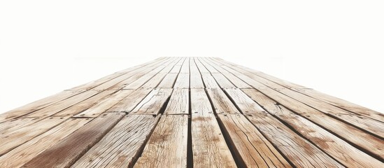 Wall Mural - detailed isolated wooden walkway, boardwalk, or beach deck with copy space image on a white backgrou