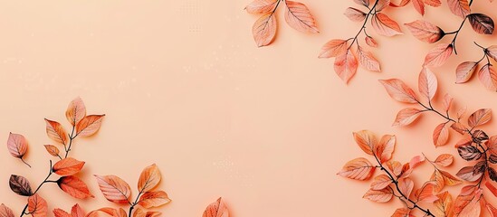 Autumn-themed abstract background featuring pastel colors, leaves, letters, and the phrase 'Autumn mood' in a copy space image.