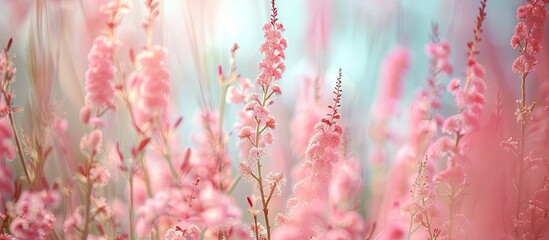 Aufkleber - Close-up image of pink flowers in a meadow, with copy space.