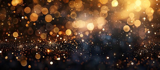 Aufkleber - A golden abstract bokeh on a black backdrop with festive lights, perfect for Christmas and special occasions, creating a Holiday concept with a blurred overlay for your copy space image.