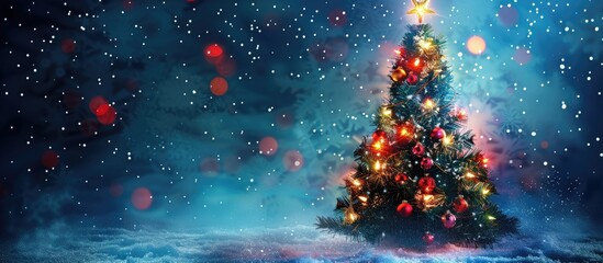 Wall Mural - Festive background featuring a Christmas tree with copy space image.
