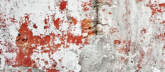 Leinwandbilder - Aged cement street wall with a rough, rusty, grungy texture in white and red colors, ideal as a background for copy space image.