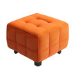 © sornram - Orange tufted square ottoman with black legs isolated on black background.