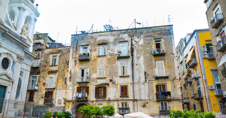 Naples, Italy - 18 May, 2024: Colorful antique buildings in Napoli