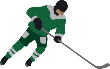 Hockey player in green uniform, vector illustration on white background