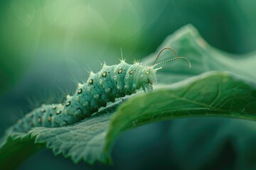 Wall Mural - Close up of a caterpillar on a leaf.