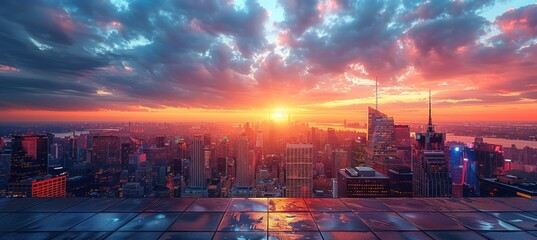 Wall Mural - Sunset View over the City Skyline
