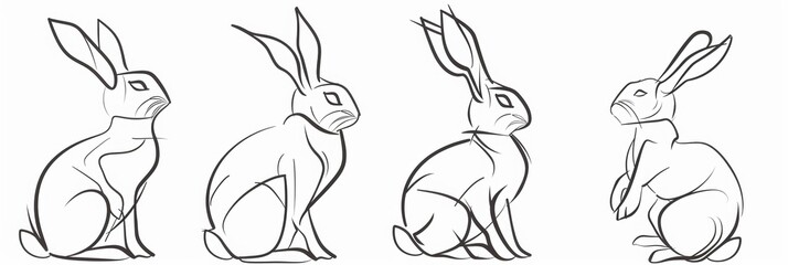 Wall Mural - Line drawing of rabbit over white background.